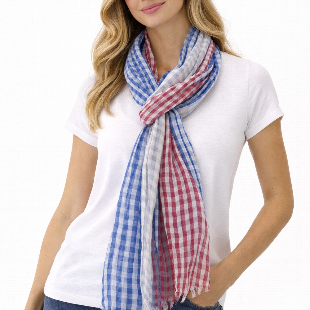 Talbots Red, Blue & White Gingham Lightweight Scarf